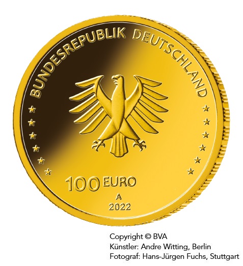 100 Euro Goldeuro Münze 2022 Freiheit Rückseite