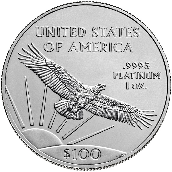 100 Dollar Eagle 1 Unze Platin Rückseite 2021 fliegender Adler