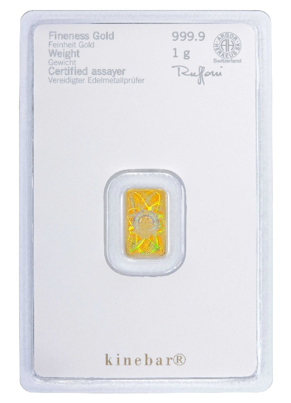 1g Kinebar Goldbarren Heraeus Rückseite