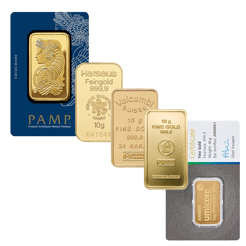 10 g Goldbarren (diverse LBMA zertifizierte Hersteller)