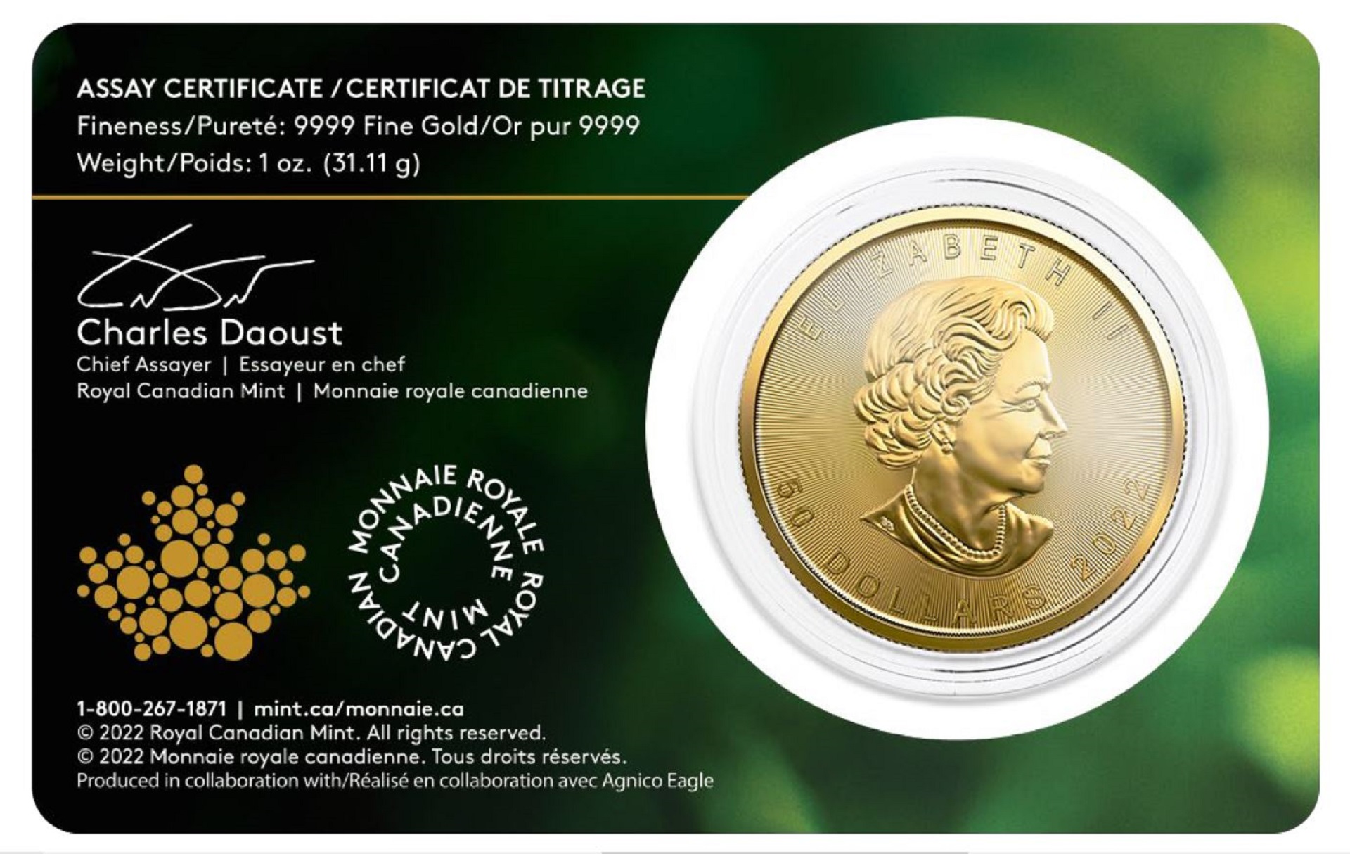 1 Unze Gold Maple Leaf 2022 Single-sourced Mine 2022 Rückseite
