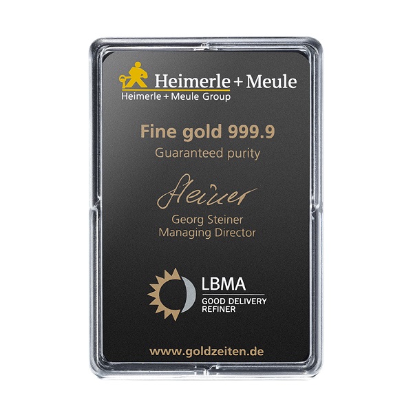 schwarze box mit 25x 1g Goldbarren von Heimerle+Meule