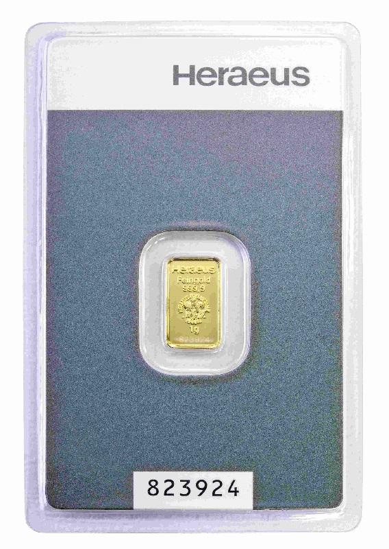 1g Kinebar Goldbarren Heraeus Vorderseite