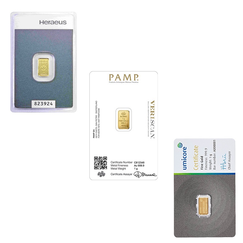 1g Goldbarren diverse Hersteller LBMA zertifiziert