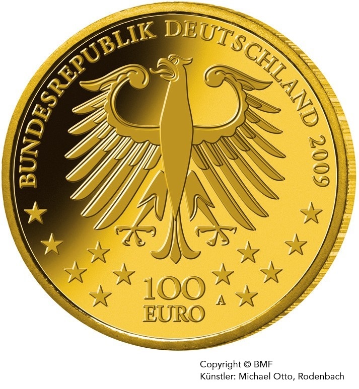 Goldeuro 100 Euro Goldmünze 1/2 Unze 2009 UNESCO Welterbe Trier Rückseite