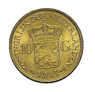 10 Gulden Wilhelmina Niederlande Goldmünze Rückseite