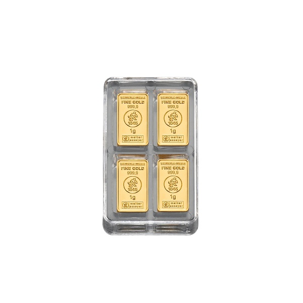 4x1 Gramm Gold Heimerle und Meule Goldbarren