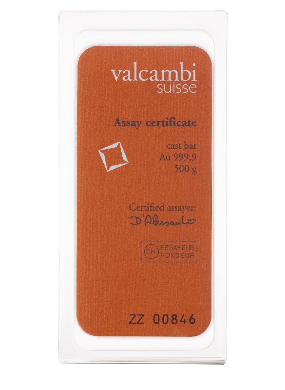 500g Goldbarren Rückseite Valcambi