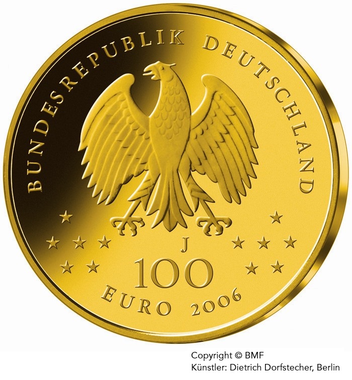 Goldeuro 100 Euro Münze 2006 Weimar Rückseite
