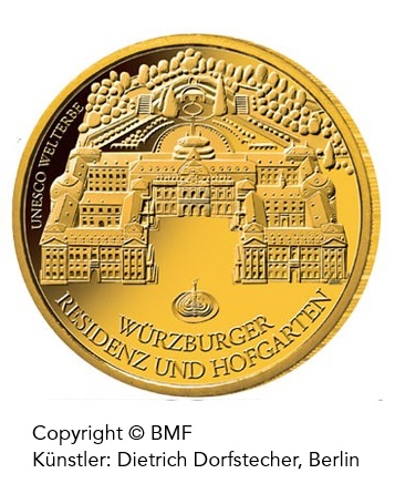 Goldeuro 100 Euro Goldmünze 1/2 Unze 2010 Würzburg Vorderseite