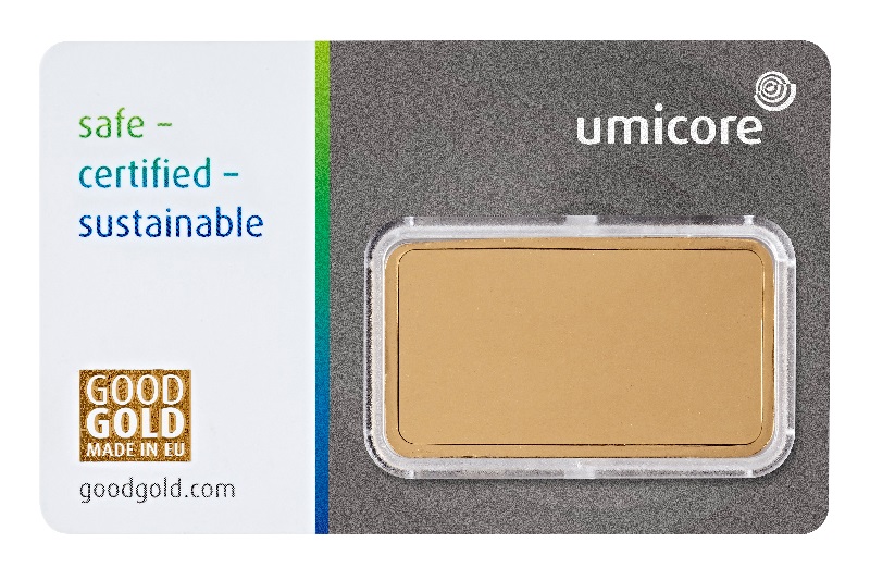 10g Goldbarren geprägt im Blister Rückseite Umicore