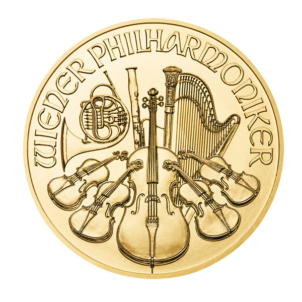 25 Euro Wiener Philharmoniker - Rückseite Geige Harfe Kontrabass