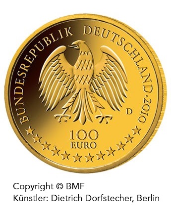 Goldeuro 100 Euro Goldmünze 1/2 Unze 2010 Würzburg Rückseite