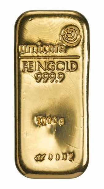 1kg Goldbarren Vorderseite Umicore