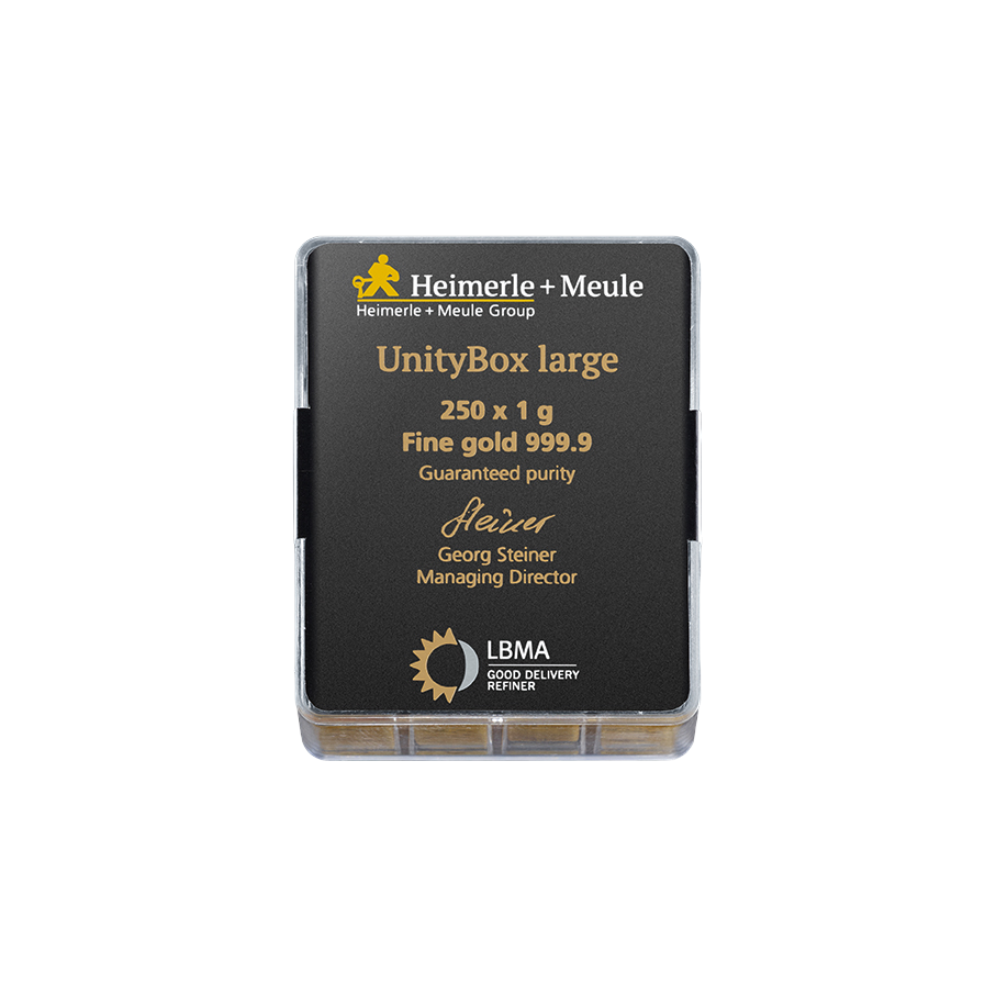 250 x 1 g Goldbarren UnityBox Heimerle & Meule
