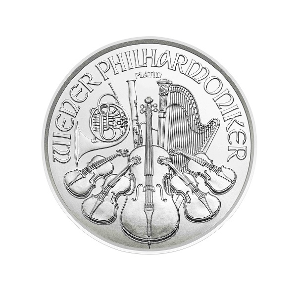 Platinmünze Wiener Philharmoniker Instrumente Geigen Harfe 