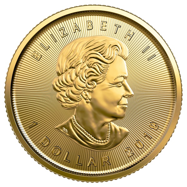 1 Dollar Maple Leaf - zwanzigstel Unze Gold - Vorderseite 2019 Kopf von Elisabeth