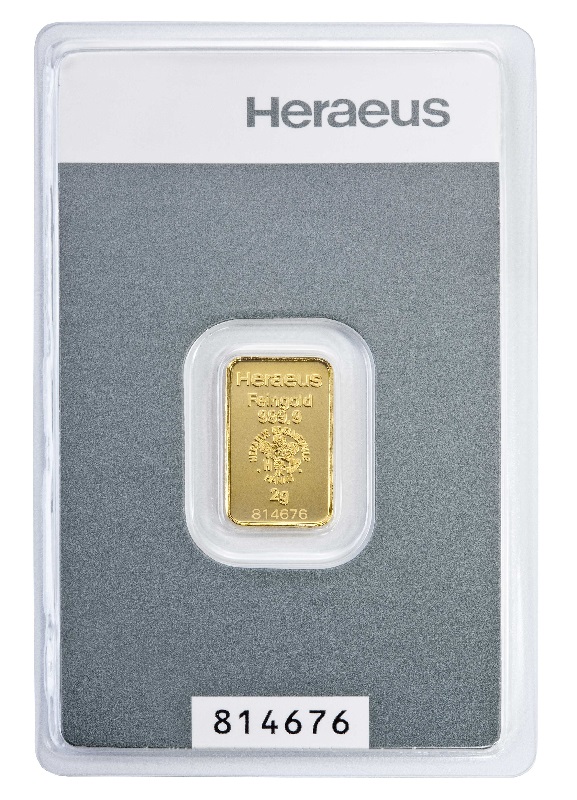 2g Kinebar Goldbarren Heraeus Vorderseite
