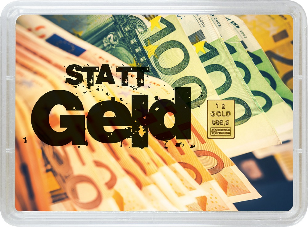 Geschenkbarren Gold statt Geld 1g Rückseite