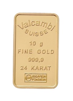 10g Goldbarren geprägt im Blister Vorderseite Valcambi