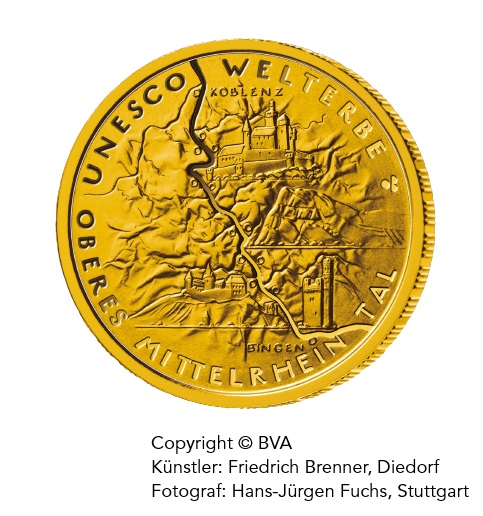 Goldeuro 100 Euro Goldmünze 2015 Oberes Mittelrheintal Vorderseite