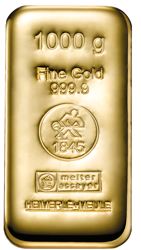 1000 Gramm Gold Goldbarren von Heimerle und Meule