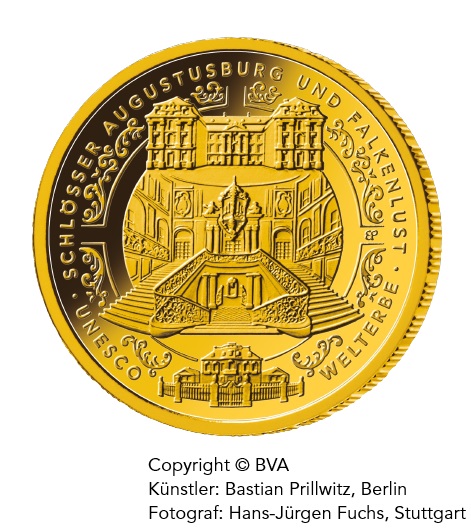 Goldeuro 100 Euro 2018 UNESCO Welterbe - Schlösser Augustusburg und Falkenlust in Brühl Vorderseite