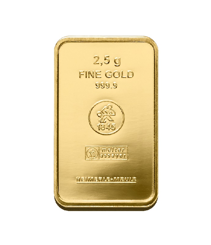 2,5g Goldbarren Vorderseite Heimerle und Meule