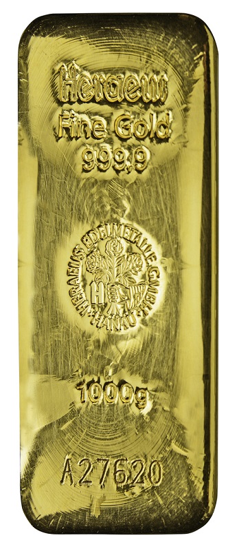 1kg Goldbarren Vorderseite Heraeus