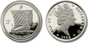 1oz Platin vorder und rückseite Schiff und Kopf von Eliabeth der zweiten