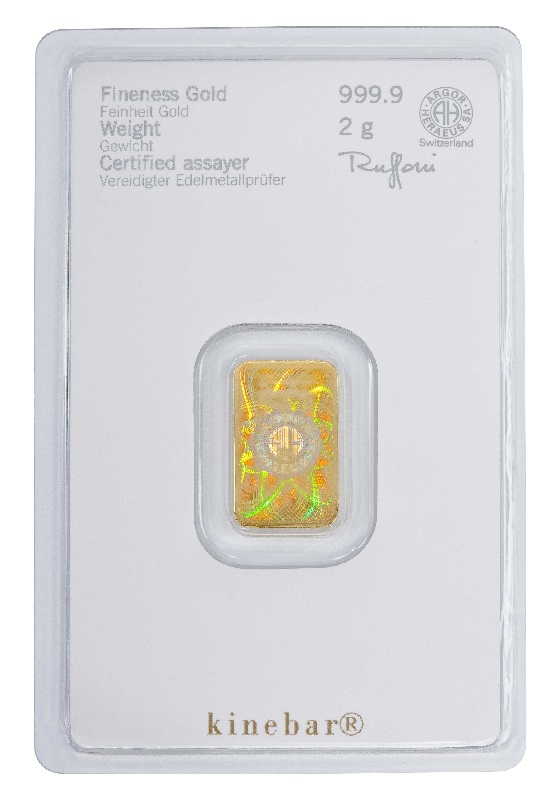 2g Kinebar Goldbarren Heraeus Rückseite