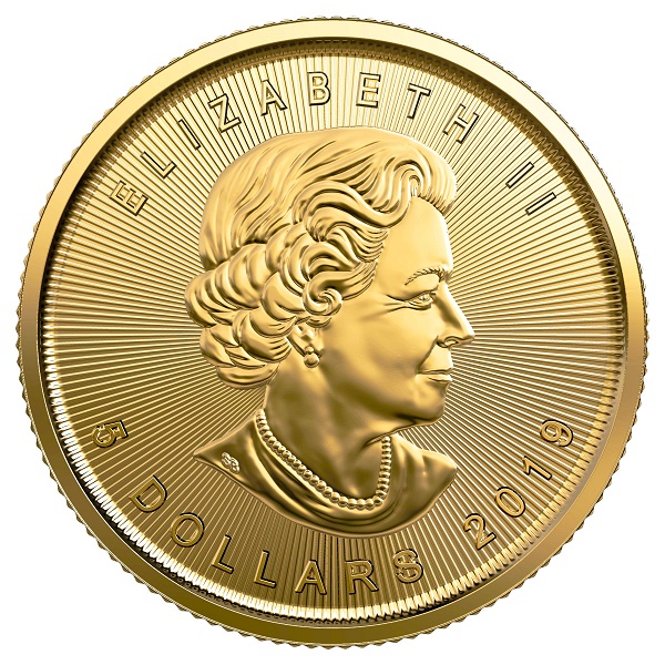 5 Dollar Maple Leaf - zehntel Unze Gold - Vorderseite 2019 Kopf 