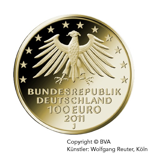 Goldeuro 100 Euro Goldmünze 1/2 Unze 2011 UNESCO Welterbe Wartburg Rückseite